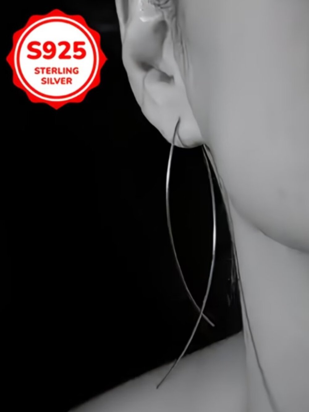 1 Pair Elegant 925 Sterling Silver Drop Earrings for Women, Simple Line Design